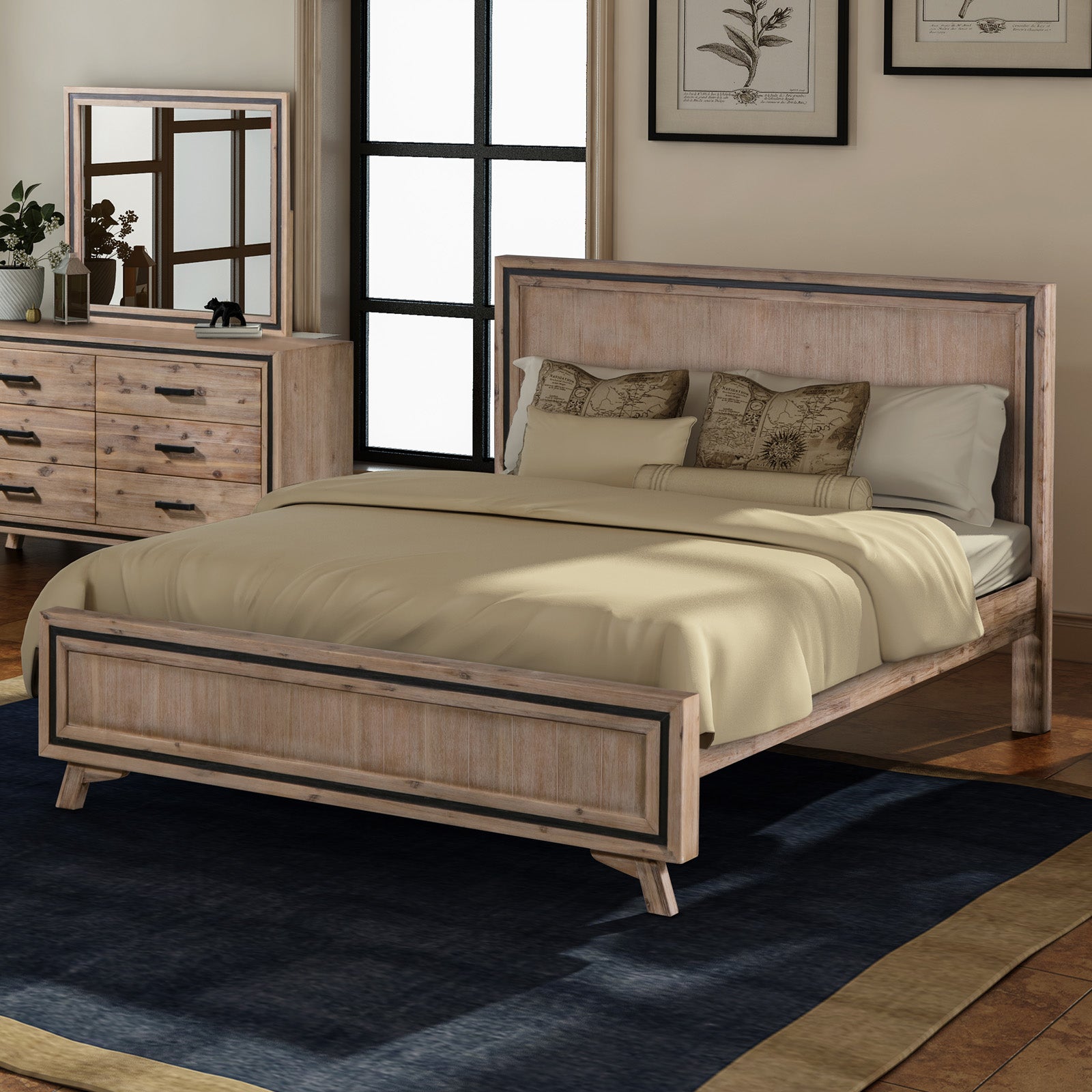 King Size Silver Brush Bed Frame in Acacia Wood Construction - SILBERSHELL