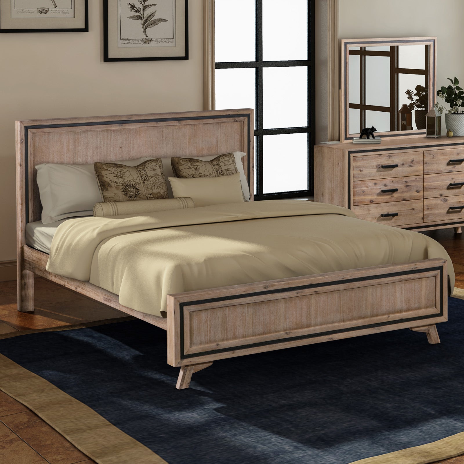 King Size Silver Brush Bed Frame in Acacia Wood Construction - SILBERSHELL
