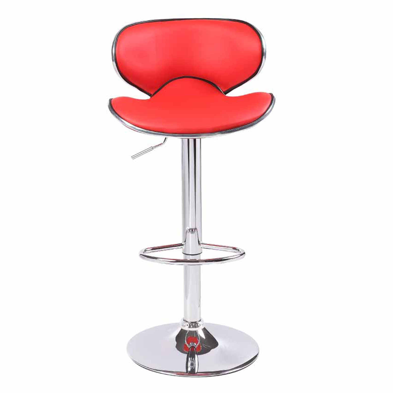 2X Red Bar Stools Faux Leather Mid High Back Adjustable Crome Base Gas Lift Swivel Chairs - SILBERSHELL