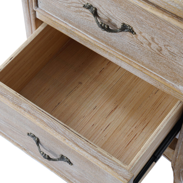 Bedside Table Oak Wood Plywood Veneer White Washed Finish Storage Drawers - SILBERSHELL
