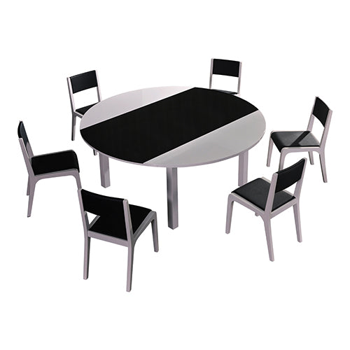 7 Pieces Dining Suite Dining Table & 6X Chairs in Round Shape High Glossy MDF Wooden Base Combination of Black & White ColouX - SILBERSHELL