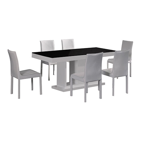 7 Pieces Dining Suite Dining Table & 6X  White Chairs in Rectangular Shape High Glossy MDF Wooden Base Combination of Black & White Colour - SILBERSHELL