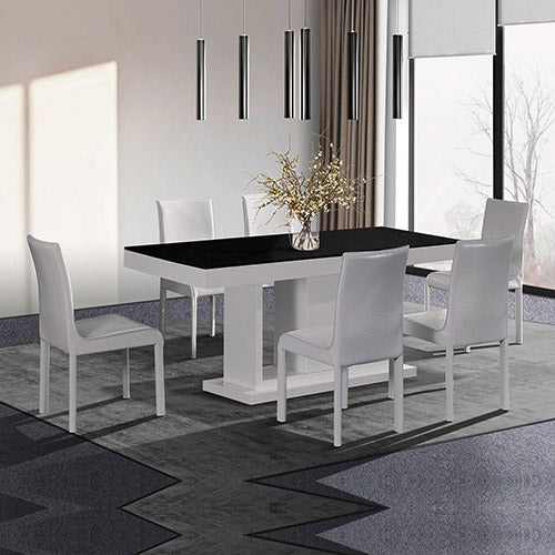 7 Pieces Dining Suite Dining Table & 6X  White Chairs in Rectangular Shape High Glossy MDF Wooden Base Combination of Black & White Colour - SILBERSHELL