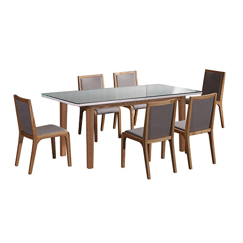 7 Pieces Dining Suite Dining Table & 6X Chairs in White Top High Glossy Wooden Base - SILBERSHELL