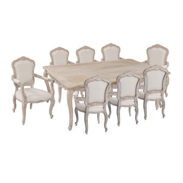 Medium Size Oak Wood White Washed Finish Arm Chair Dining Set - SILBERSHELL