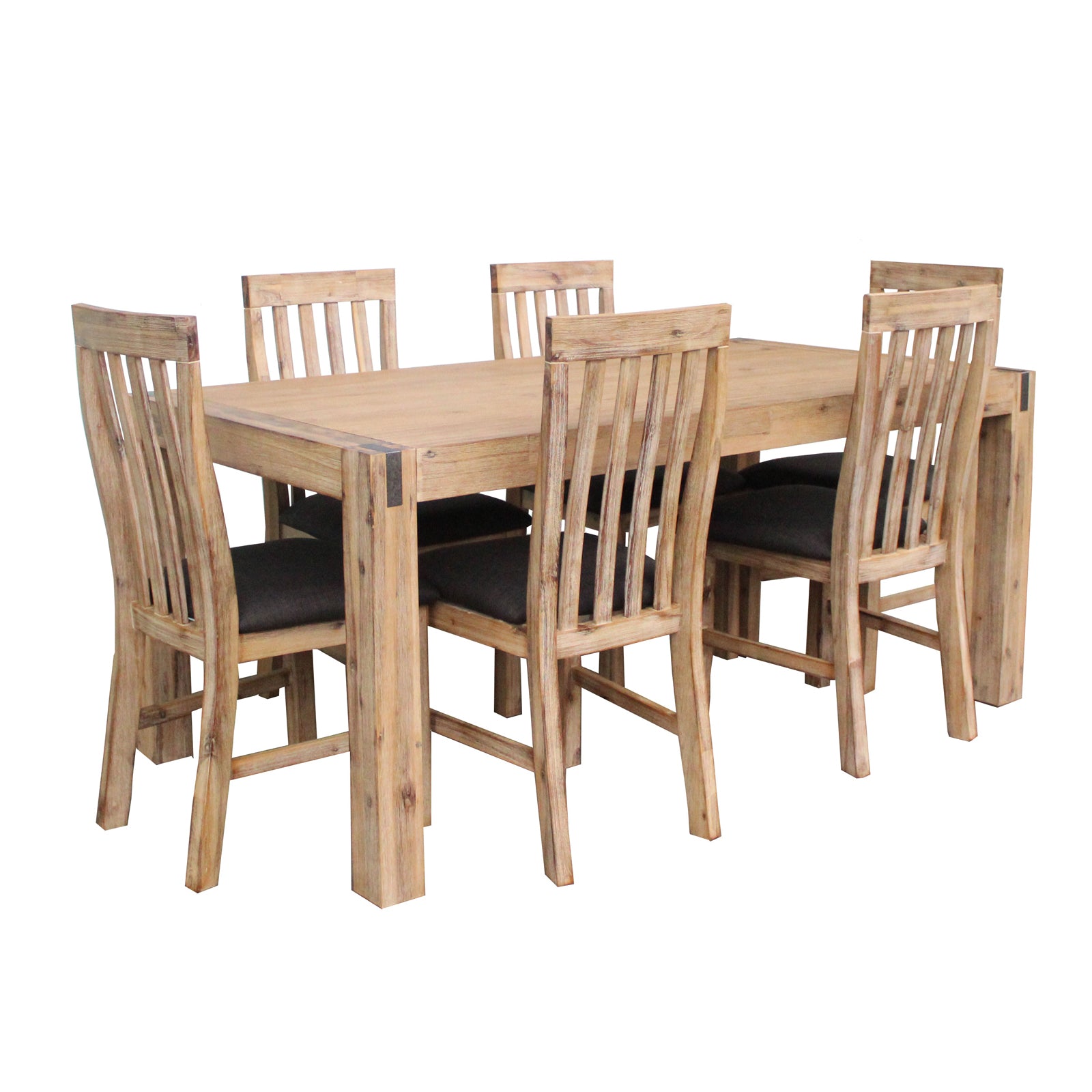 7 Pieces Dining Suite 180cm Medium Size Dining Table & 6X Chairs with Solid Acacia Wooden Base in Oak Colour - SILBERSHELL