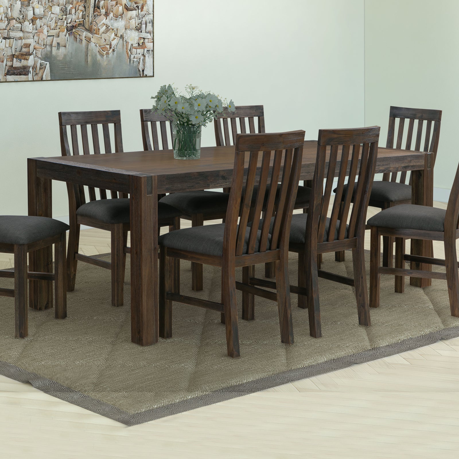 Dining Table 210cm Large Size with Solid Acacia Wooden Base in Chocolate Colour - SILBERSHELL