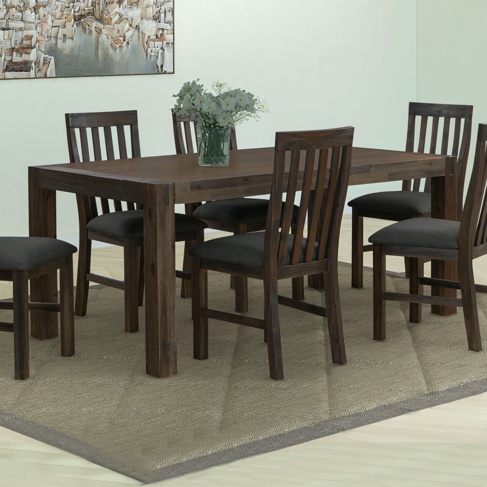 Dining Table 180cm Medium Size with Solid Acacia Wooden Base in Chocolate Colour - SILBERSHELL