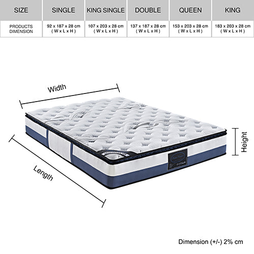 Double Mattress Latex Pillow Top Pocket Spring Foam Medium Firm Bed - SILBERSHELL