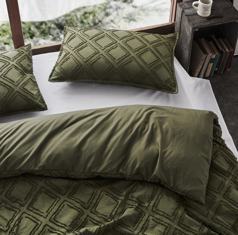 Tufted ultra soft microfiber quilt cover set-single khaiki green - SILBERSHELL