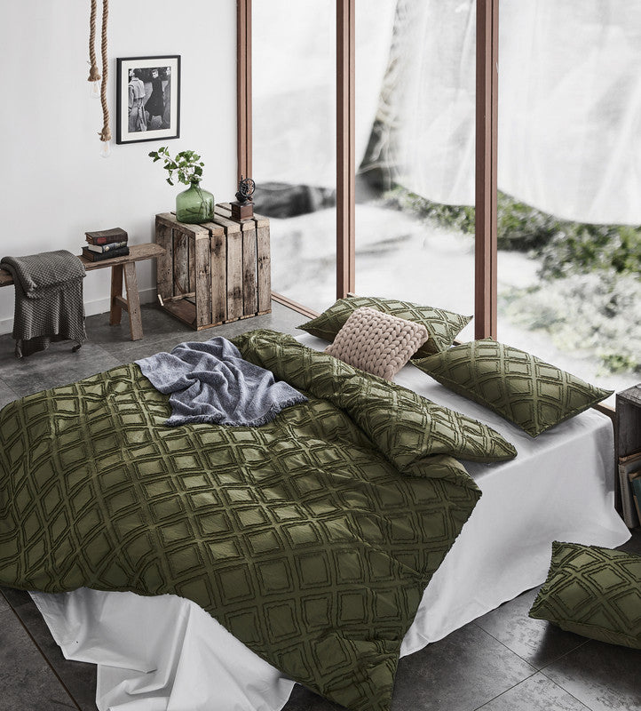 Tufted ultra soft microfiber quilt cover set-single khaiki green - SILBERSHELL