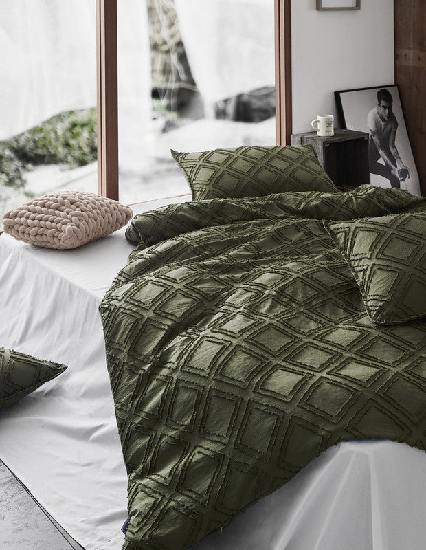 Tufted ultra soft microfiber quilt cover set-single khaiki green - SILBERSHELL