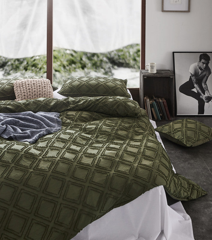 Tufted ultra soft microfiber quilt cover set-single khaiki green - SILBERSHELL