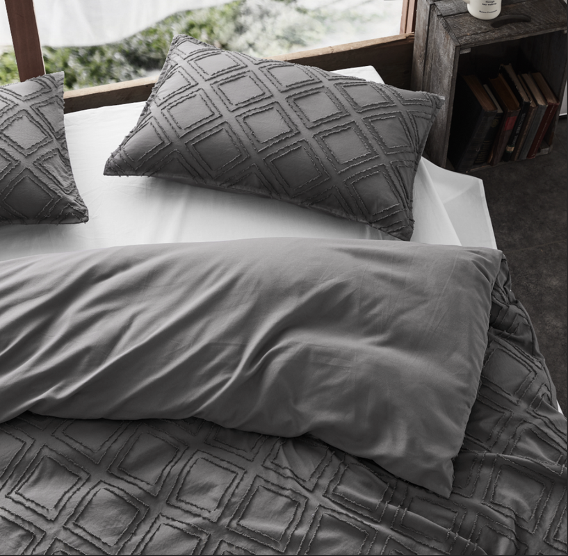 Tufted ultra soft microfiber quilt cover set-single smoke - SILBERSHELL