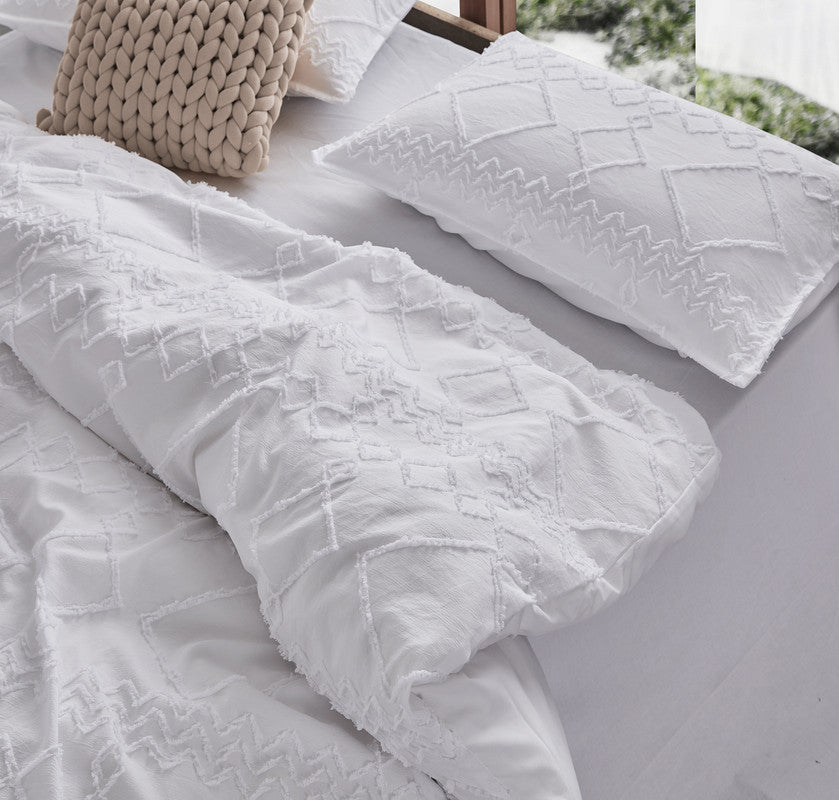 Tufted ultra soft microfiber quilt cover set-single white - SILBERSHELL