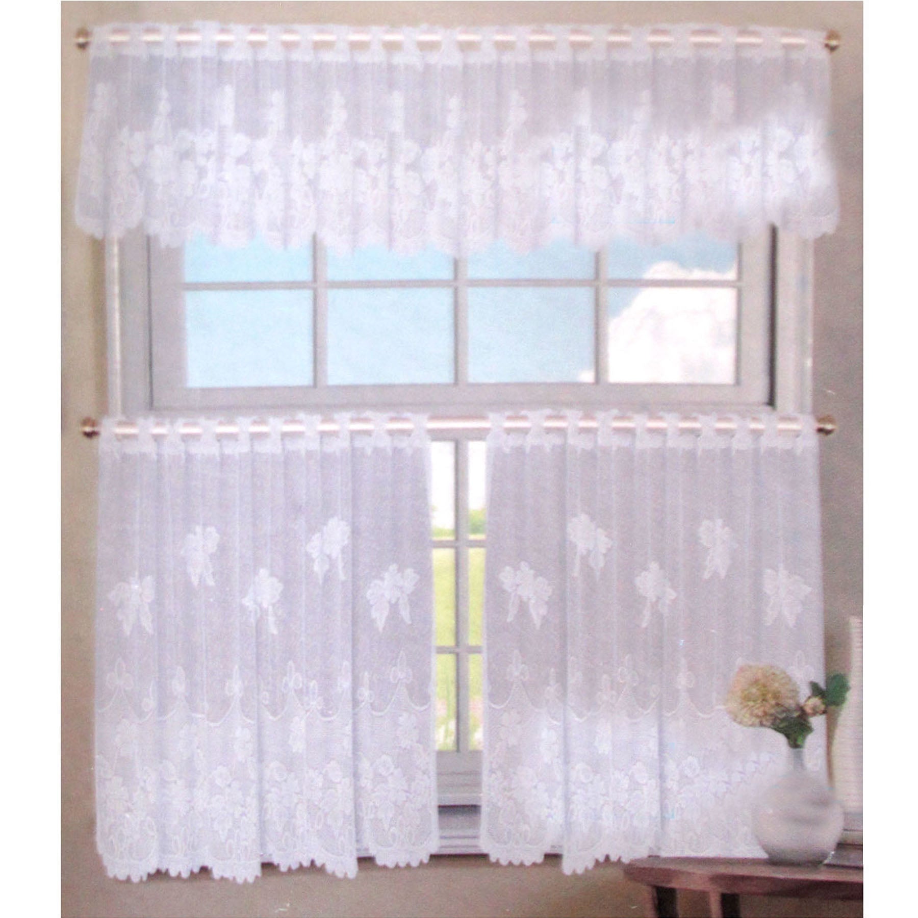 3 Pce Cafe Flora Lace Curtain Set - SILBERSHELL