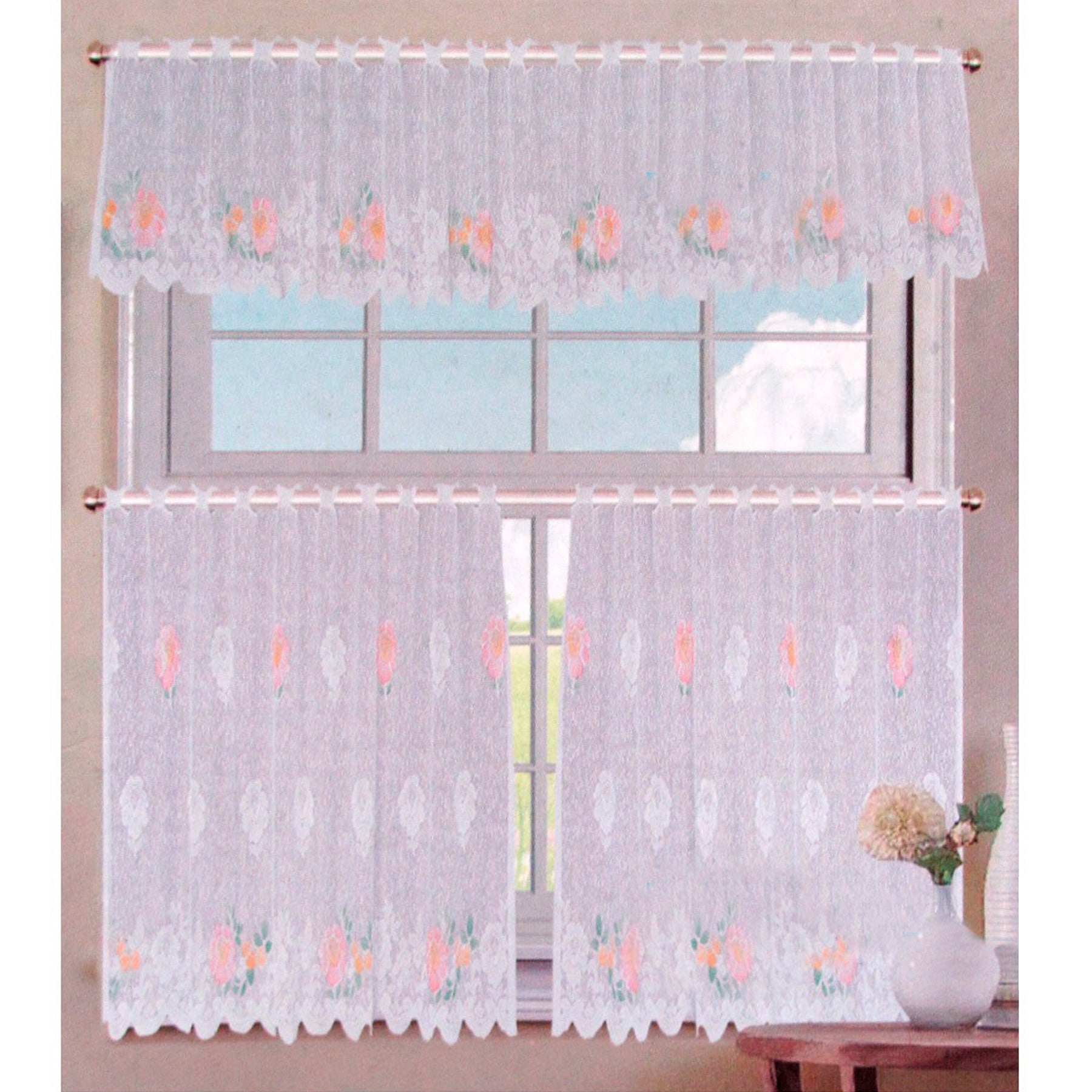 3 Pce Cafe Gardenia Lace Curtain Set - SILBERSHELL