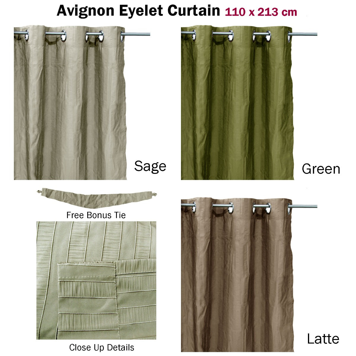 One Piece of Avignon Unlined Eyelet Curtain 110 x 213cm Sage - SILBERSHELL