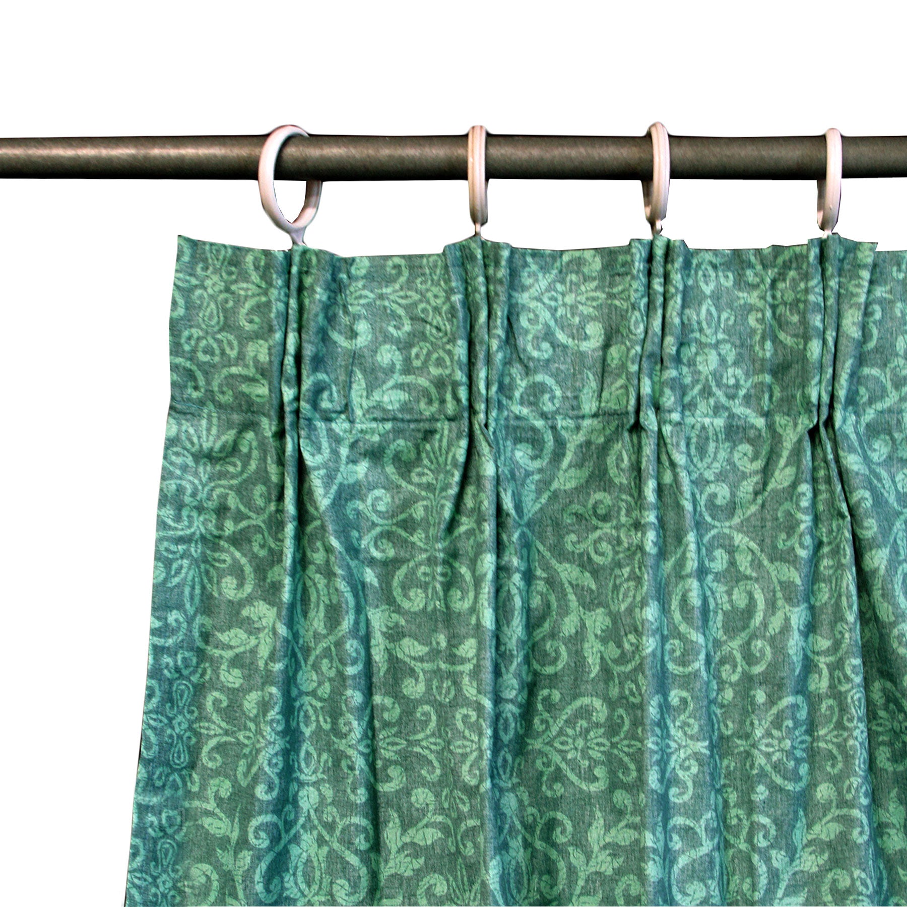 Pair of Acrylic Coated Damask Green Tape Edge Curtains - SILBERSHELL