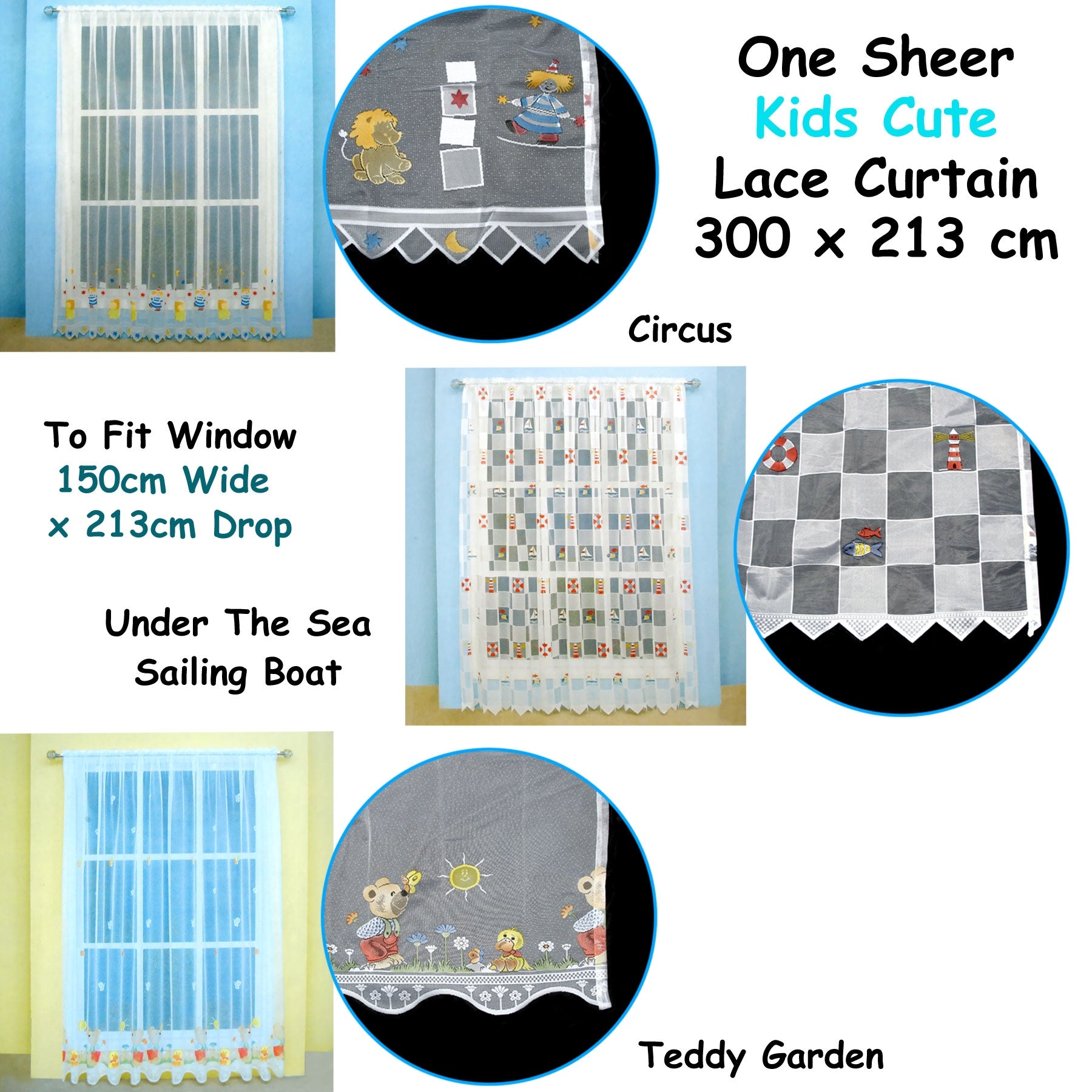 One Piece Kids CuteSheer Lace Curtain Circus - SILBERSHELL