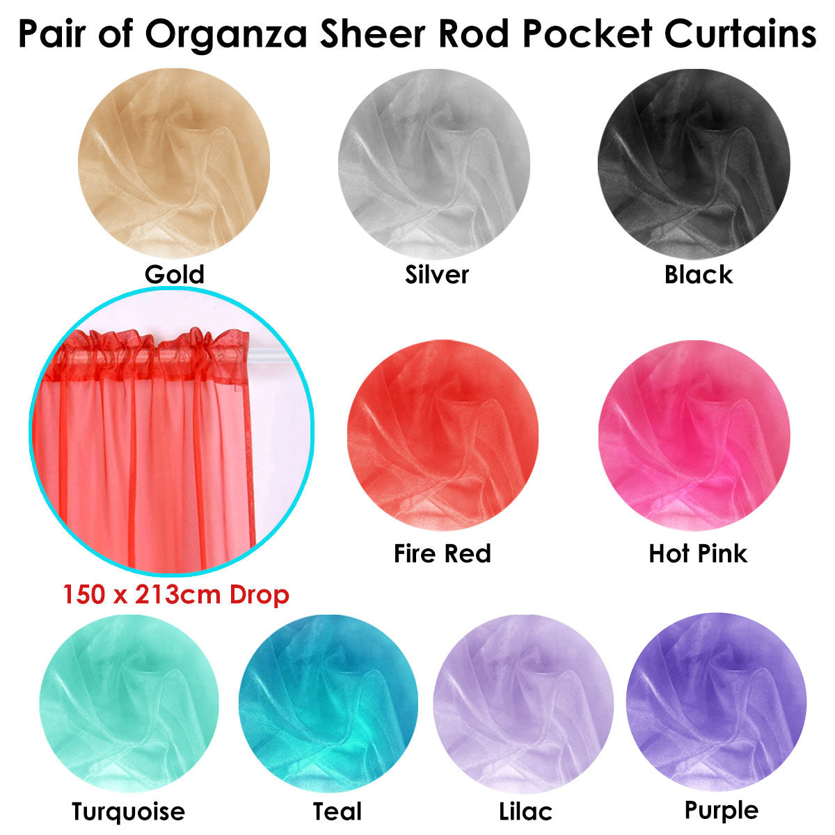 Pair of Organza Sheer Rod Pocket Curtains Fire Red - SILBERSHELL