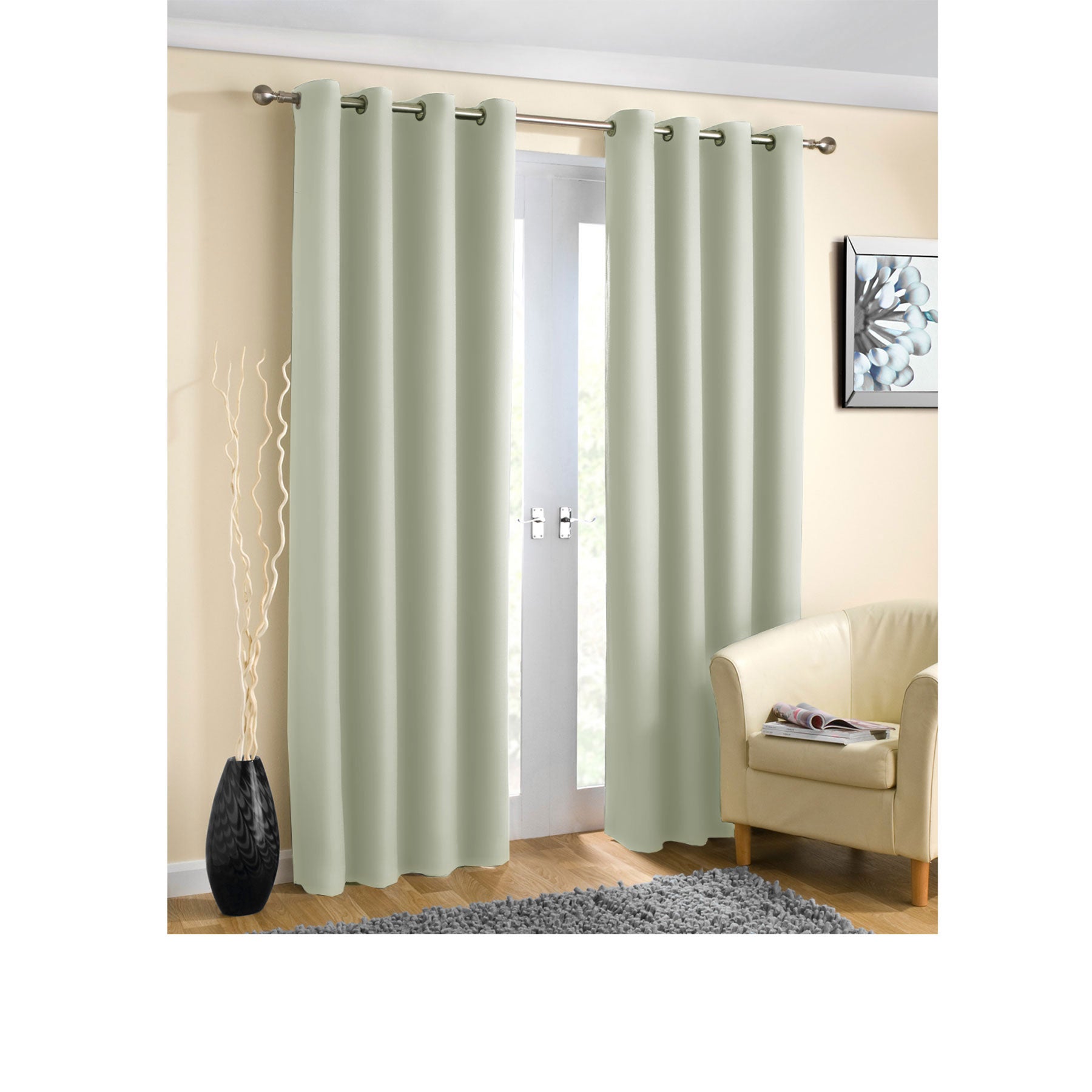 Pair of Blockout Plain Eyelet Curtains Beige - SILBERSHELL