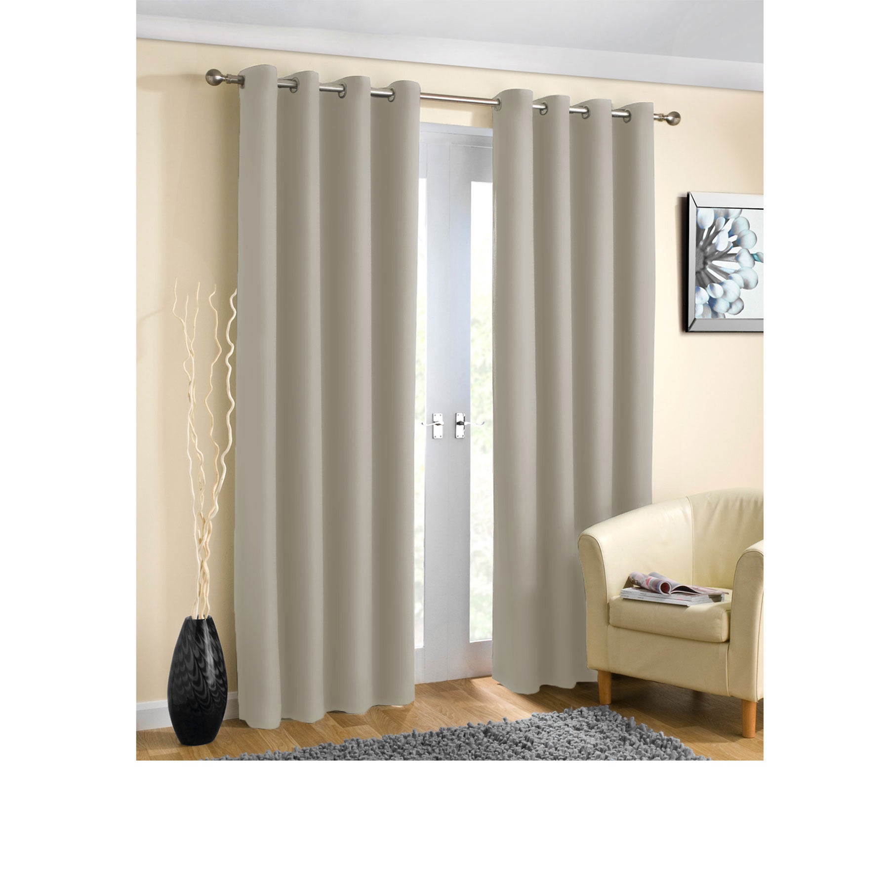 Pair of Blockout Plain Eyelet Curtains Taupe - SILBERSHELL