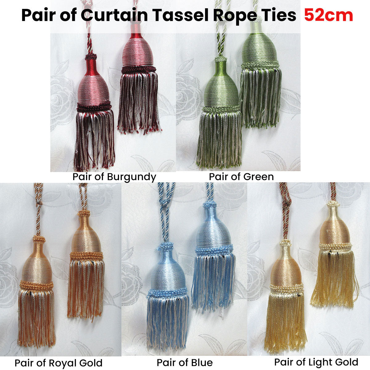 Pair of Curtain Tassel Rope Ties 52cm Burgundy - SILBERSHELL