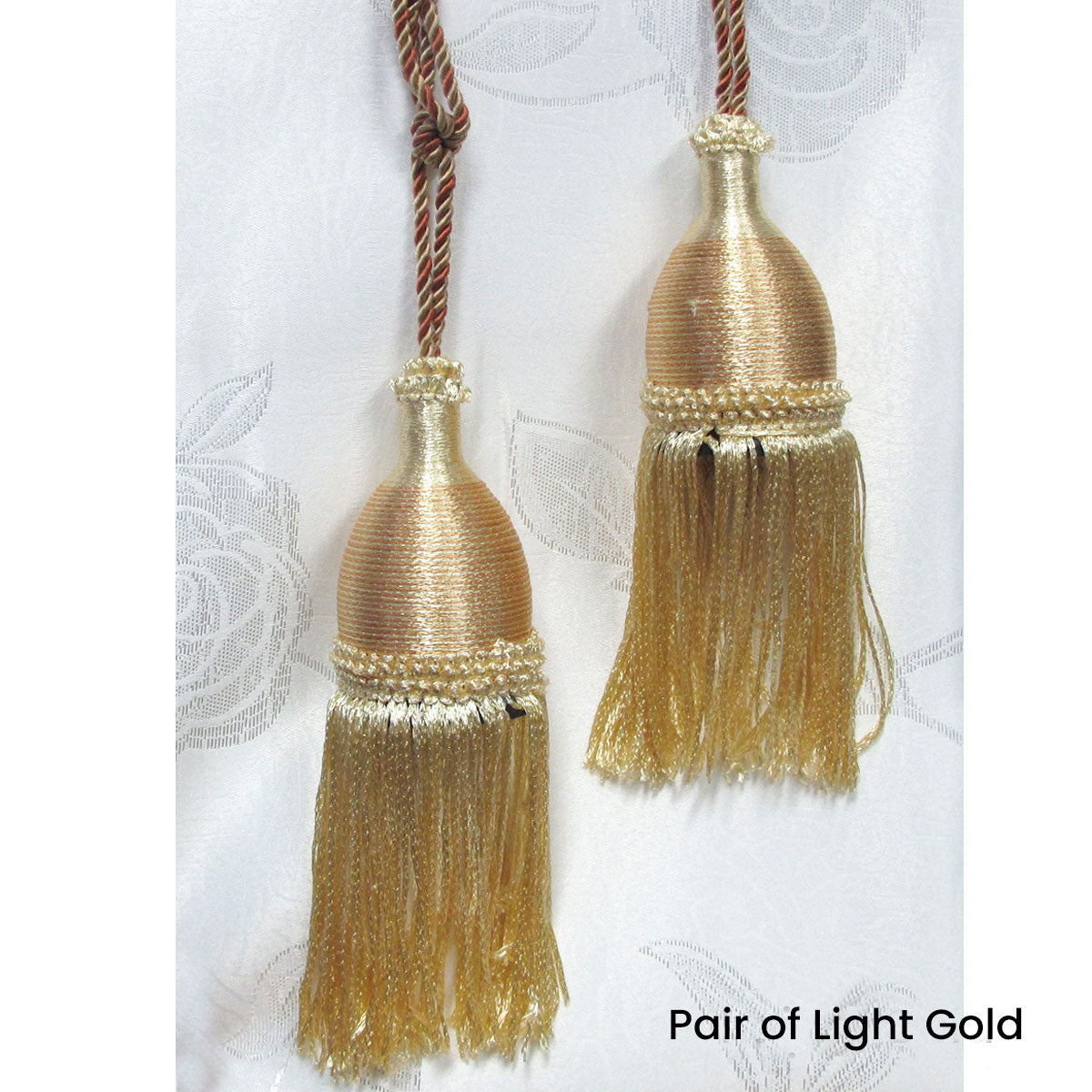 Pair of Curtain Tassel Rope Ties 52cm Light Gold - SILBERSHELL