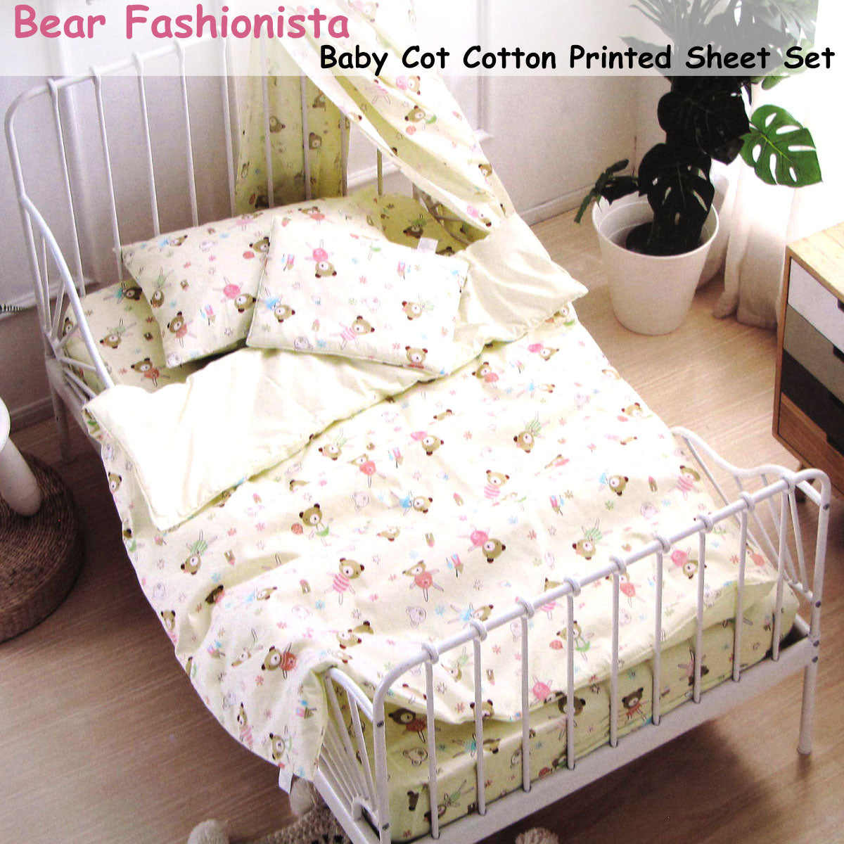 Bear Fashionista Baby 100% Cotton Printed Sheet Set Cot Size - SILBERSHELL