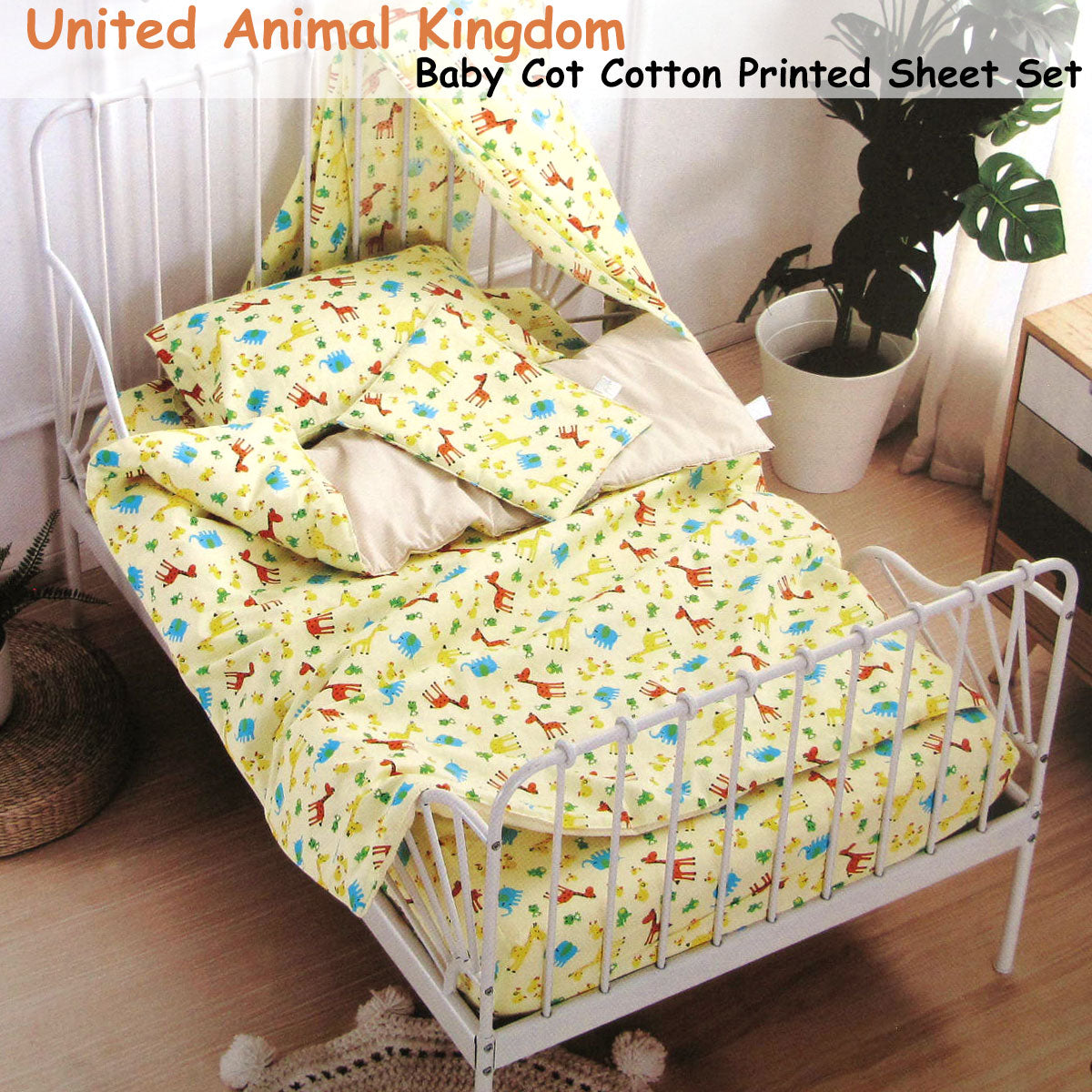 United Animal Kingdom Baby 100% Cotton Printed Sheet Set Cot Size - SILBERSHELL