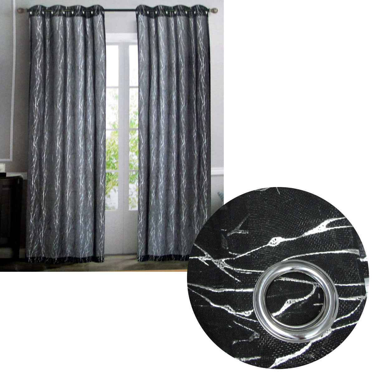 Pair of Sheer Eyelet Curtains Black with Silver Foils 137 x 213 cm - SILBERSHELL