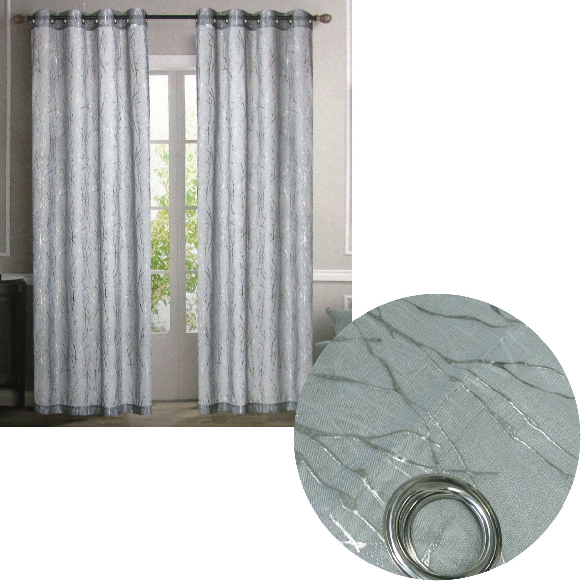 Pair of Sheer Eyelet Curtains Grey with Silver Foils 137 x 213 cm - SILBERSHELL