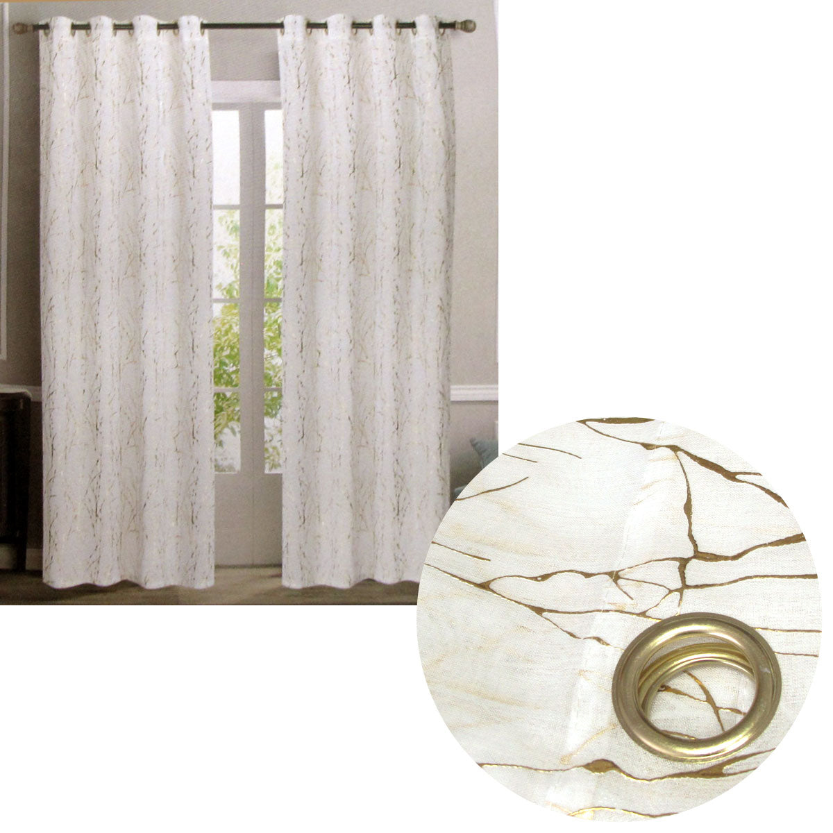 Pair of Sheer Eyelet Curtains White with Gold Foils 137 x 213 cm - SILBERSHELL