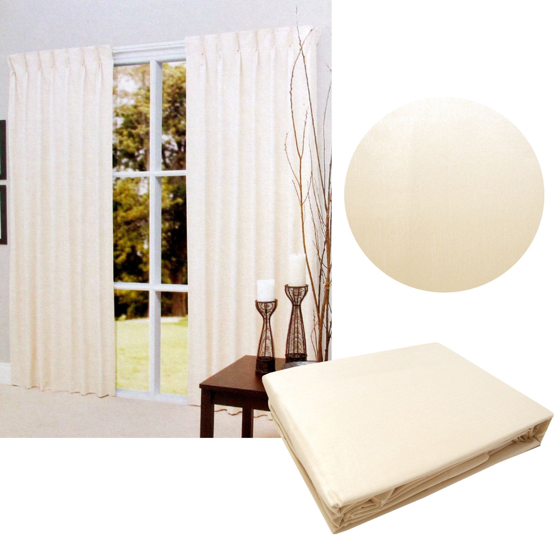 Pair of Cream Blockout Pinch Pleat Curtains to Fit Window 90 x 213cm - SILBERSHELL