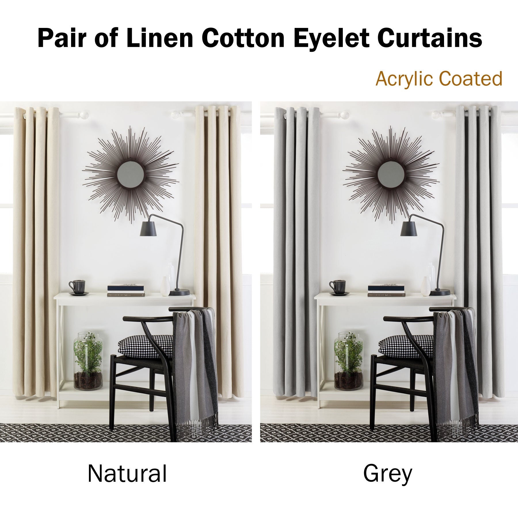 Designers Choice Pair of Linen Cotton Coated Eyelet Curtains Natural 140 x 213cm - SILBERSHELL