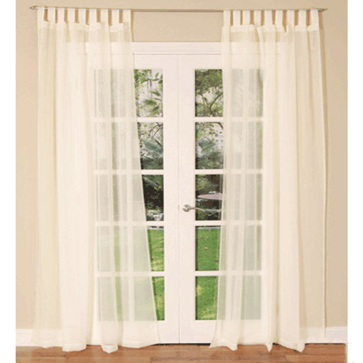 Pair of Sheer Mosquito Net Tab Top Curtains 150 x 240 cm Cream - SILBERSHELL