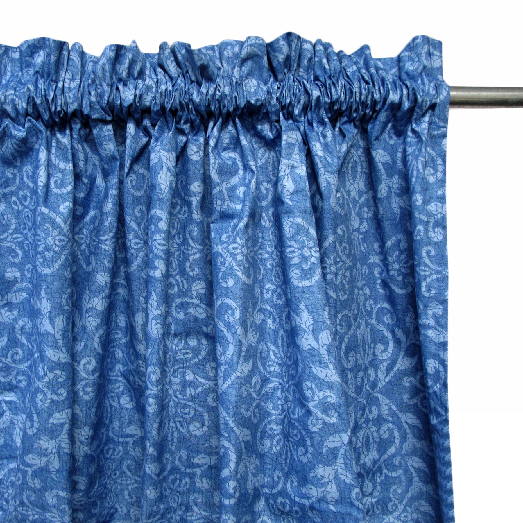 Pair of Polyester Cotton Rod Pocket Blue Damask Curtains - SILBERSHELL