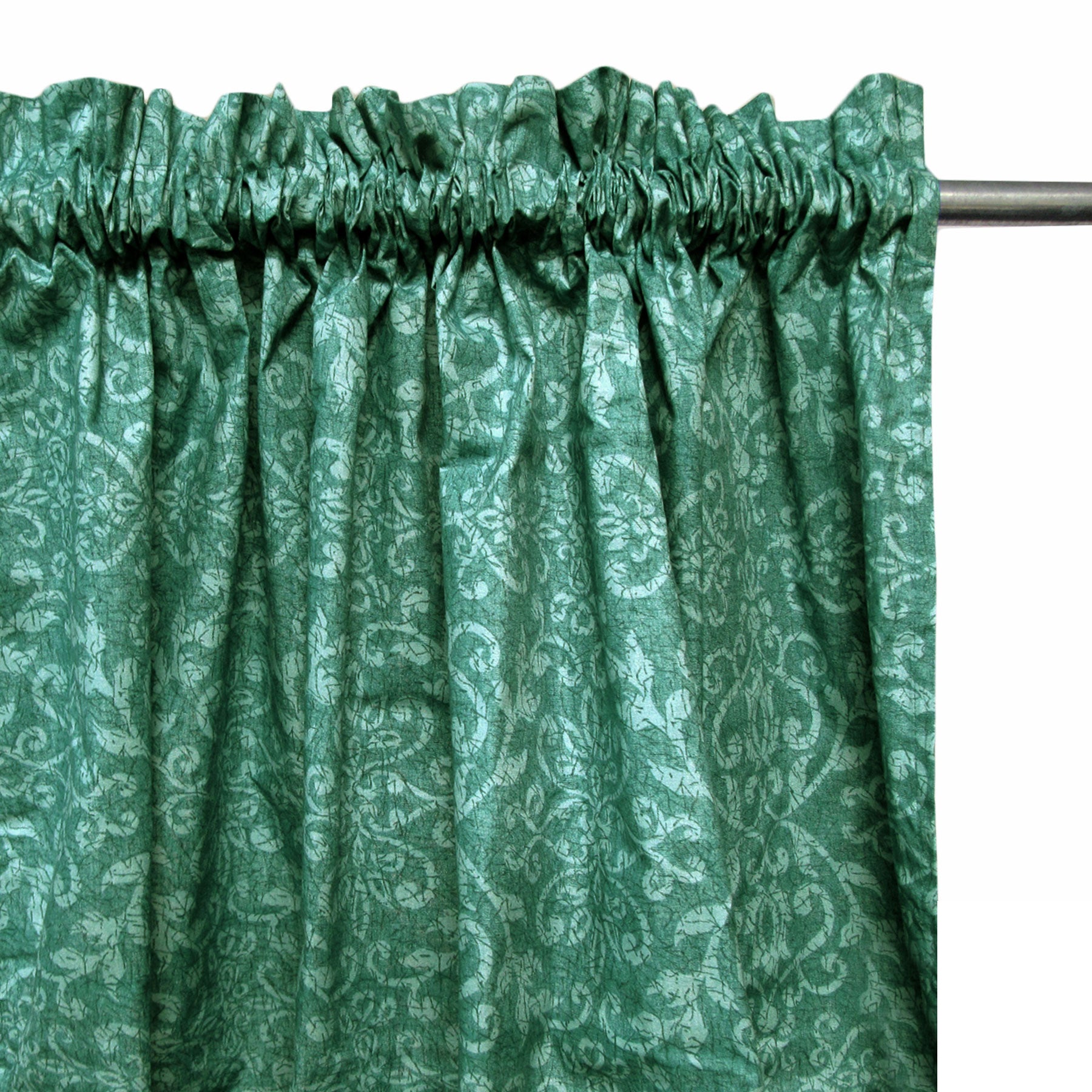 Pair of Polyester Cotton Rod Pocket Green Damask Curtains - SILBERSHELL