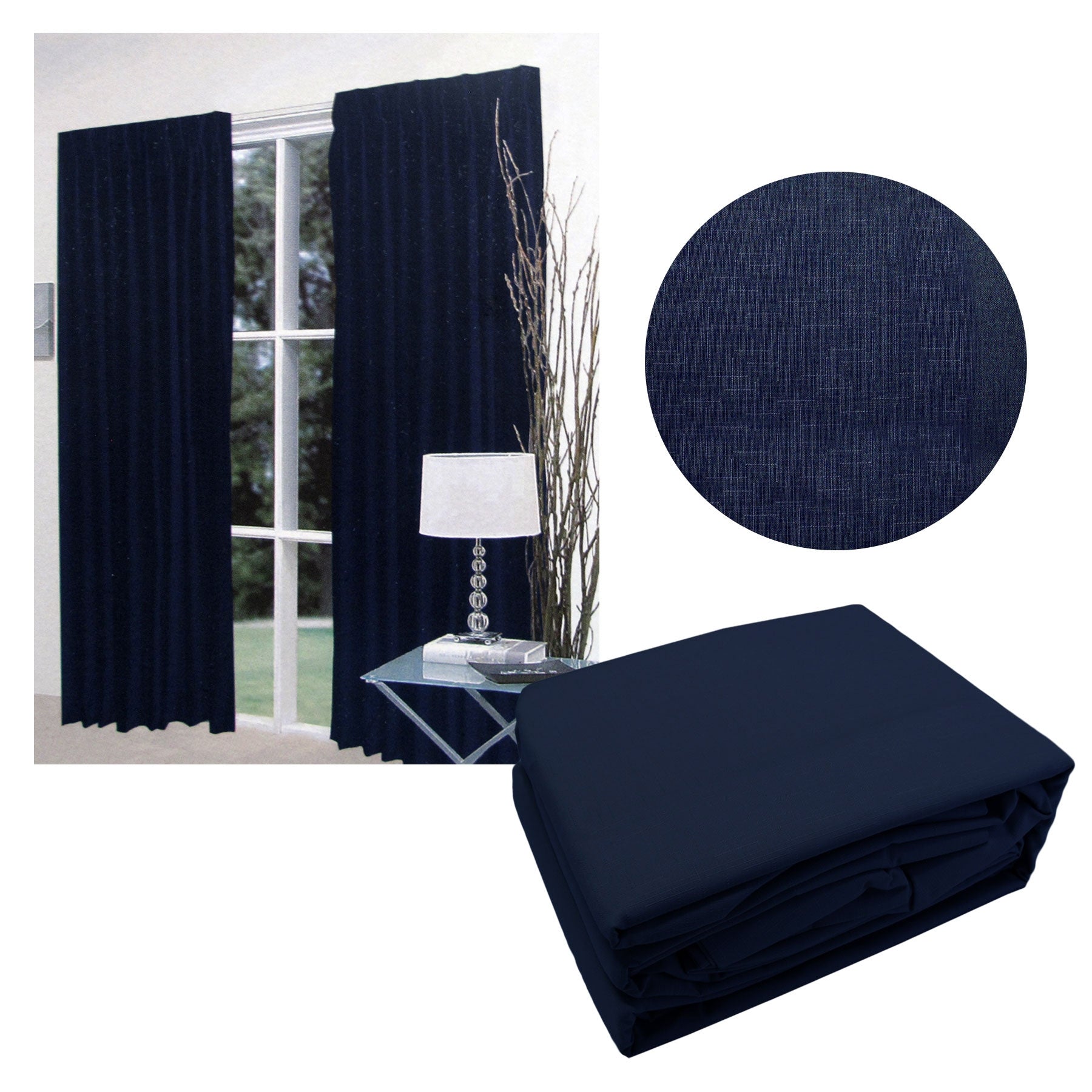Home Innovations Pair of Faux Linen Blockout Pinch Pleat Curtains Navy to Fit 180 x 221cm - SILBERSHELL