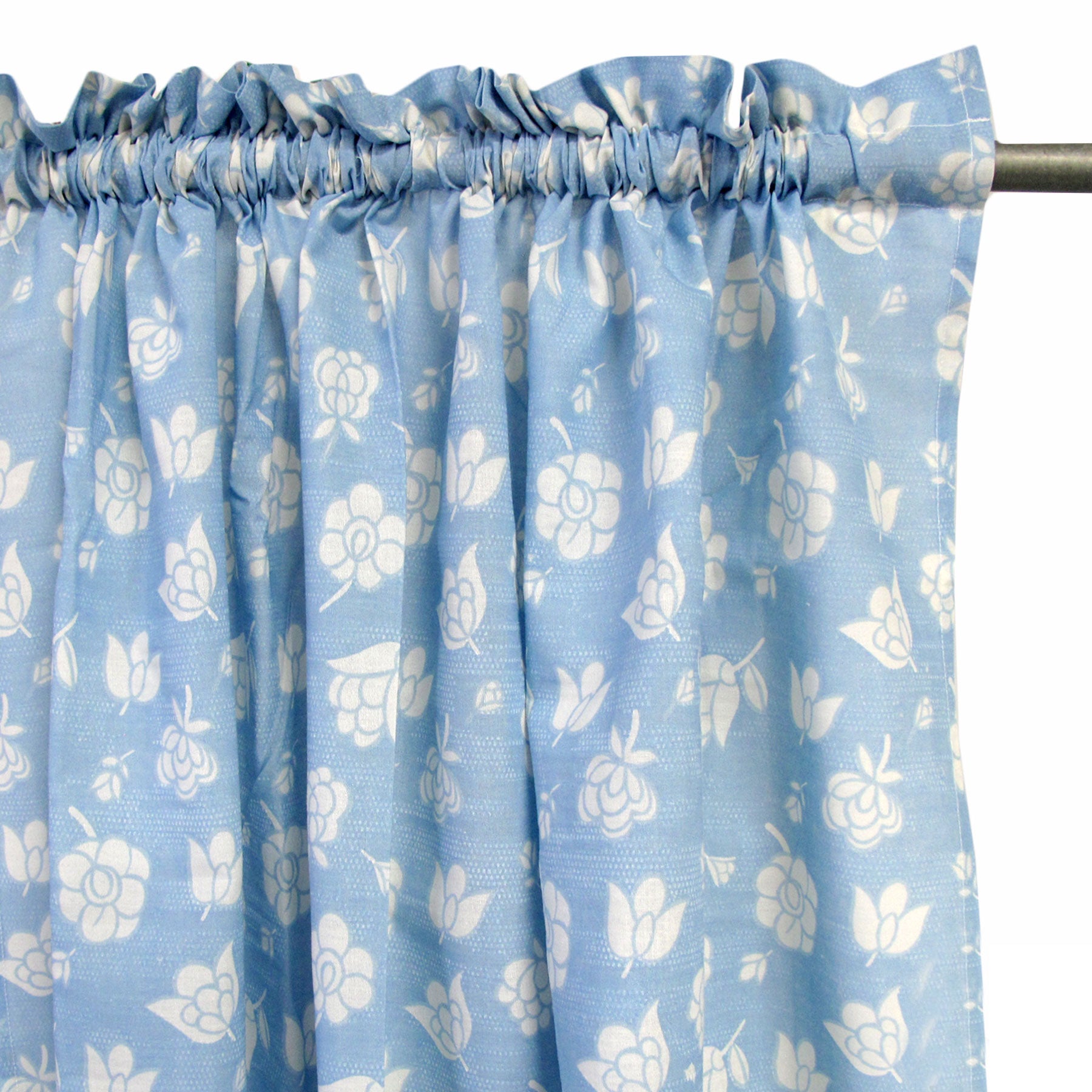 Pair of Polyester Cotton Rod Pocket Blue Flower Curtains - SILBERSHELL