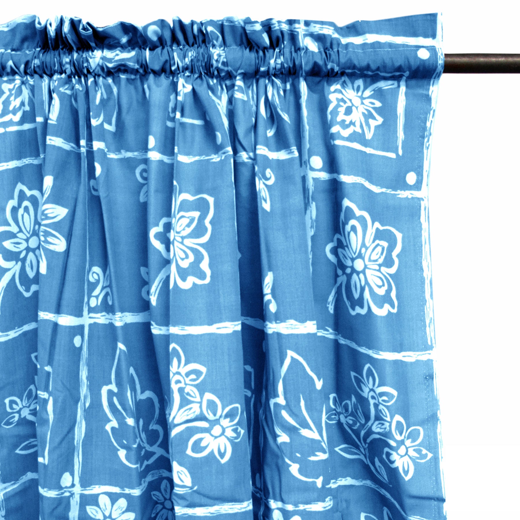 Home Innovations Pair of Polyester Cotton Rod Pocket Blue Floral Curtains - SILBERSHELL