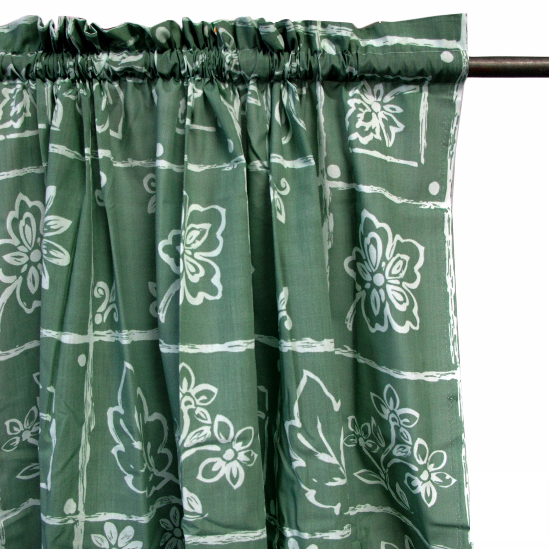 Home Innovations Pair of Polyester Cotton Rod Pocket Green Floral Curtains - SILBERSHELL