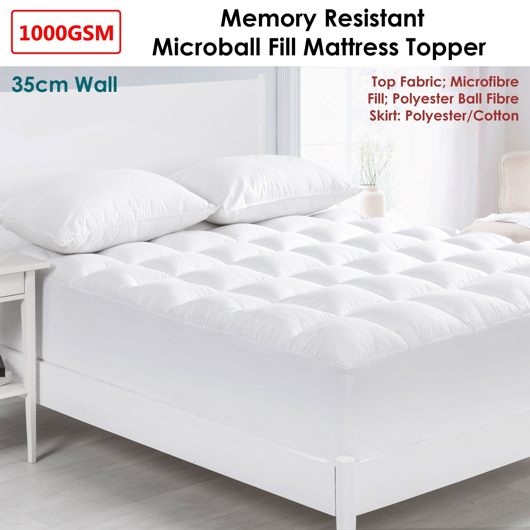 Cloudland 1000GSM Memory Resistant Microball Fill Mattress Topper Double - SILBERSHELL