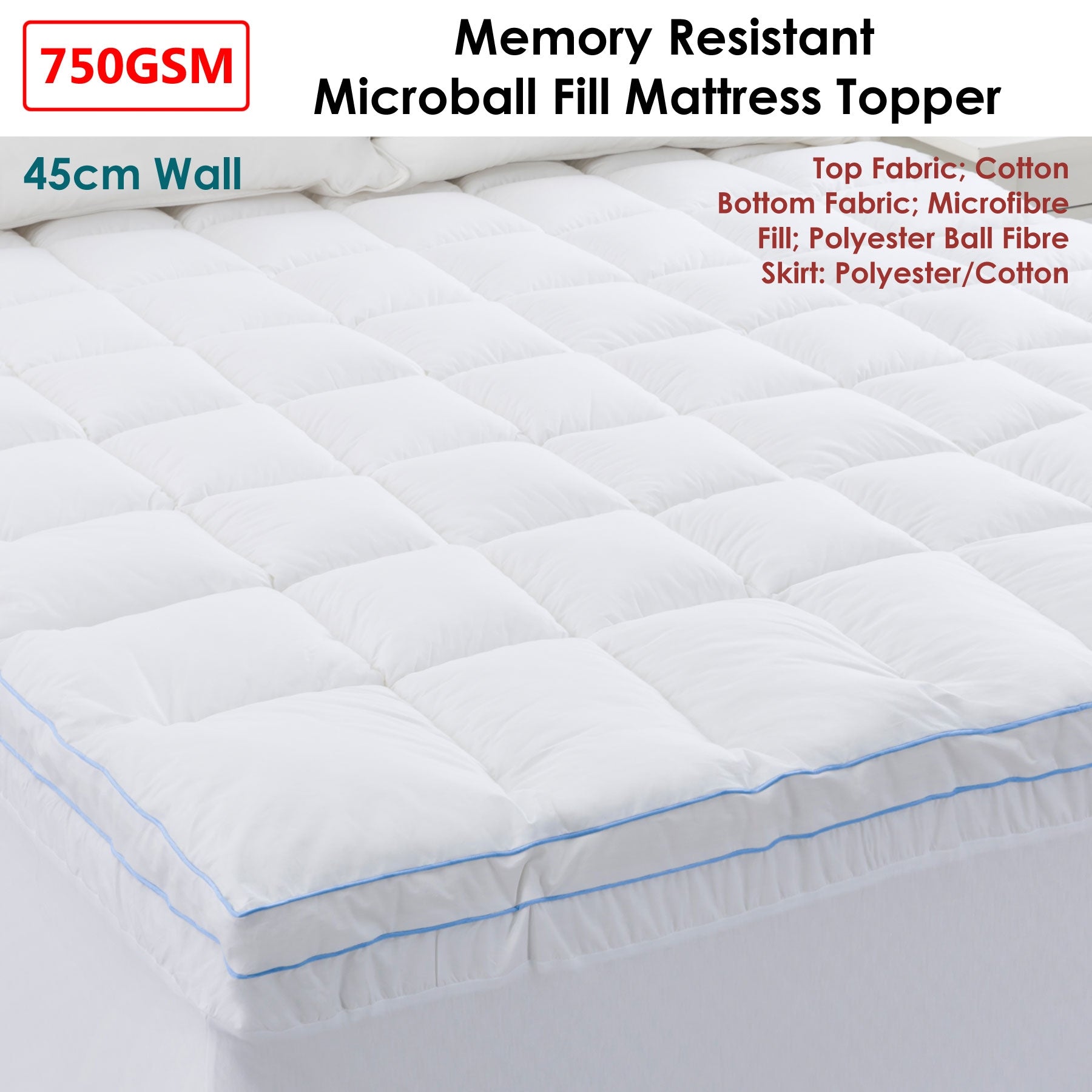 Cloudland 750GSM Memory Resistant Microball Fill Mattress Topper Double - SILBERSHELL