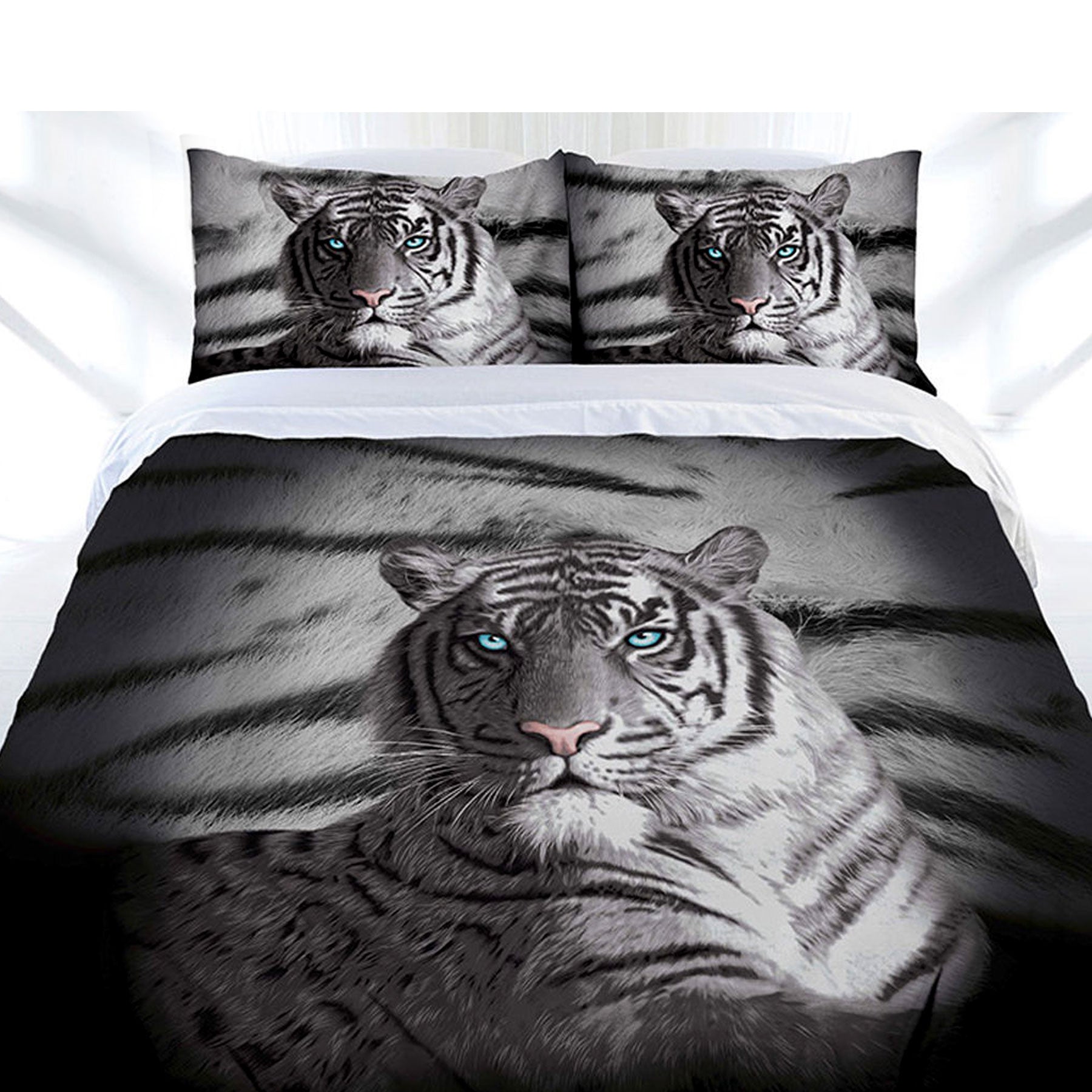 Just Home Blue Eyes Stripes Tiger Quilt Cover Set Single - SILBERSHELL