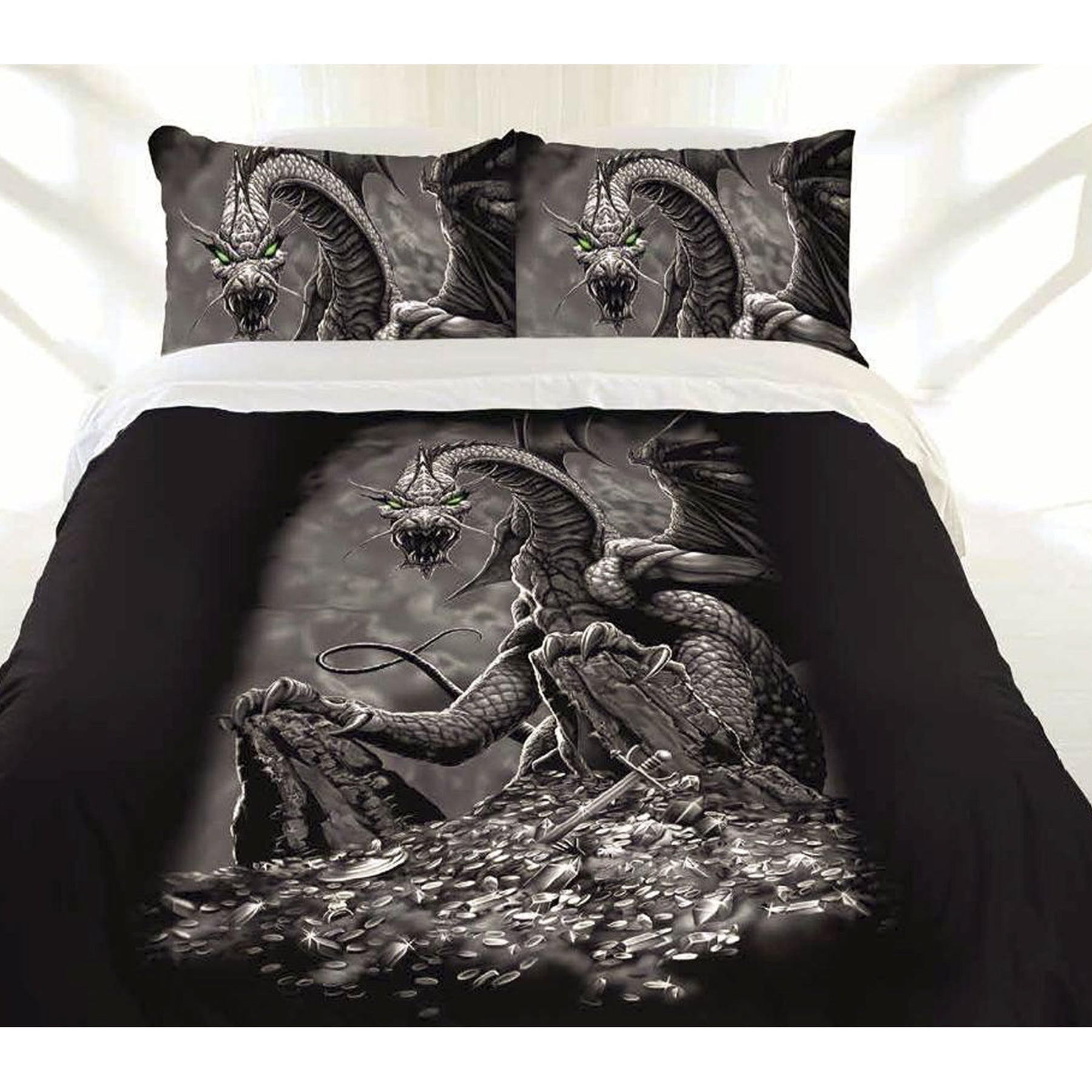 Just Home Green Eyed Dragon Quilt Cover Set Single - SILBERSHELL