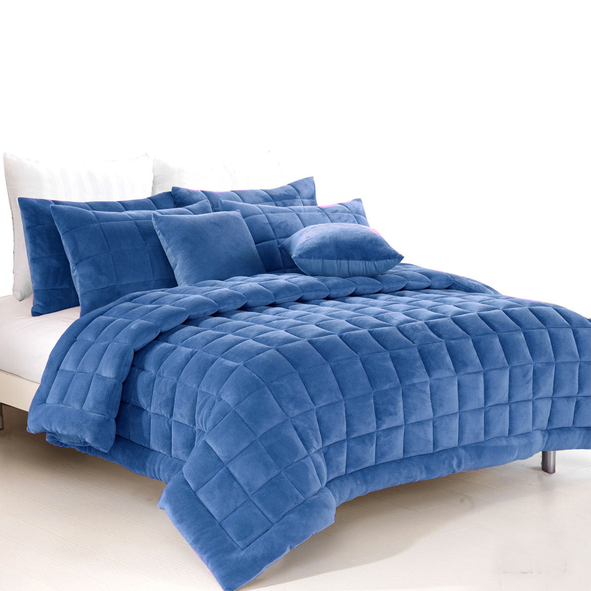 Alastairs Augusta Faux Mink Quilt / Comforter Set Denim Single - SILBERSHELL