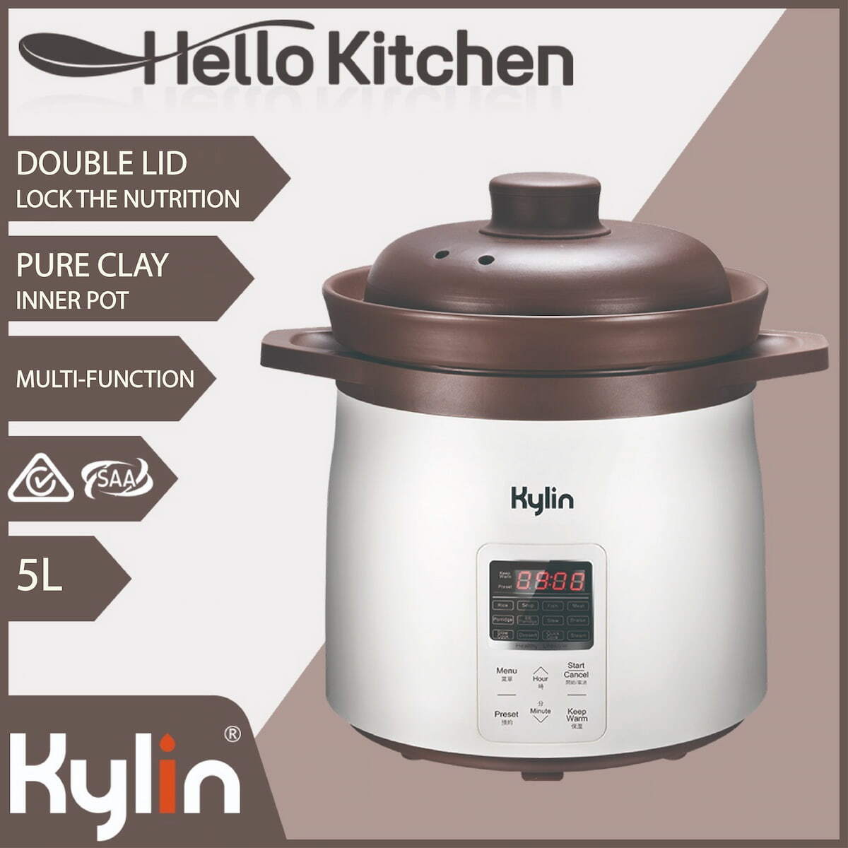 Kylin Electric Purple Clay Pot Slow Cooker 5L - K2021 - SILBERSHELL