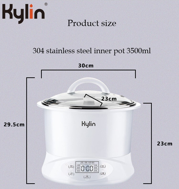 Kylin Electric Slow Cooker Stainless Steel Ceramic Pot Steamer 2.2L With 3 Containers - SILBERSHELL